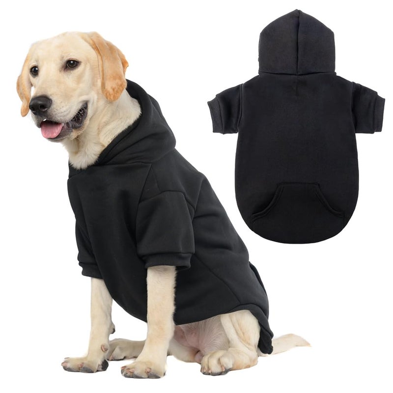 KOOLTAIL Basic Dog Hoodie - Soft and Warm Dog Hoodie Sweater with Leash Hole and Pocket, Dog Winter Coat, Cold Weather Clothes Sweatshirt for Small Medium Large Dogs Puppy Cat Boys Girls Black L - Image 1